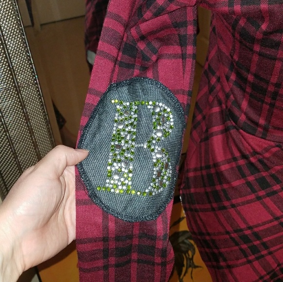 Red Plaid Elbow Patch Top Size S NWT - Picture 4 of 6